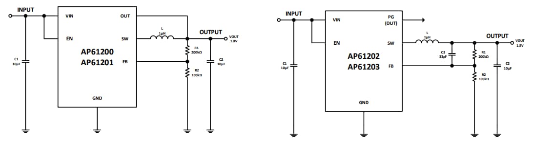 Applikations-Schaltungsdiagramm - Diodes Incorporated AP6120x 2 A Synchrone Abwärtswandler